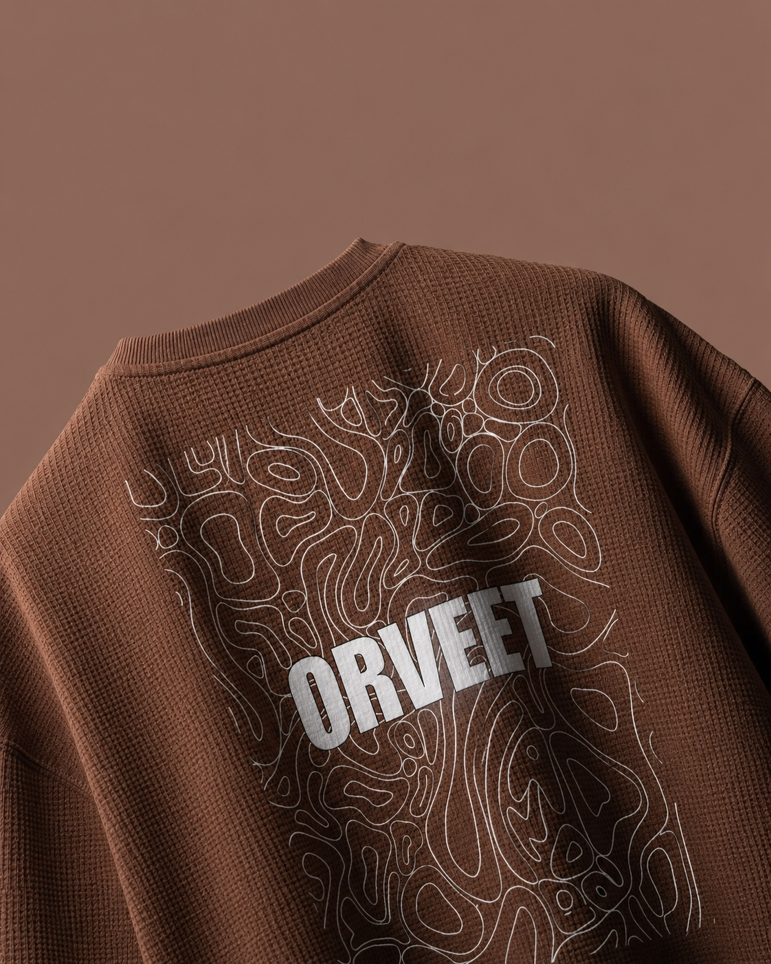 Brown Waffle Knit Oversized Full-Sleeve
