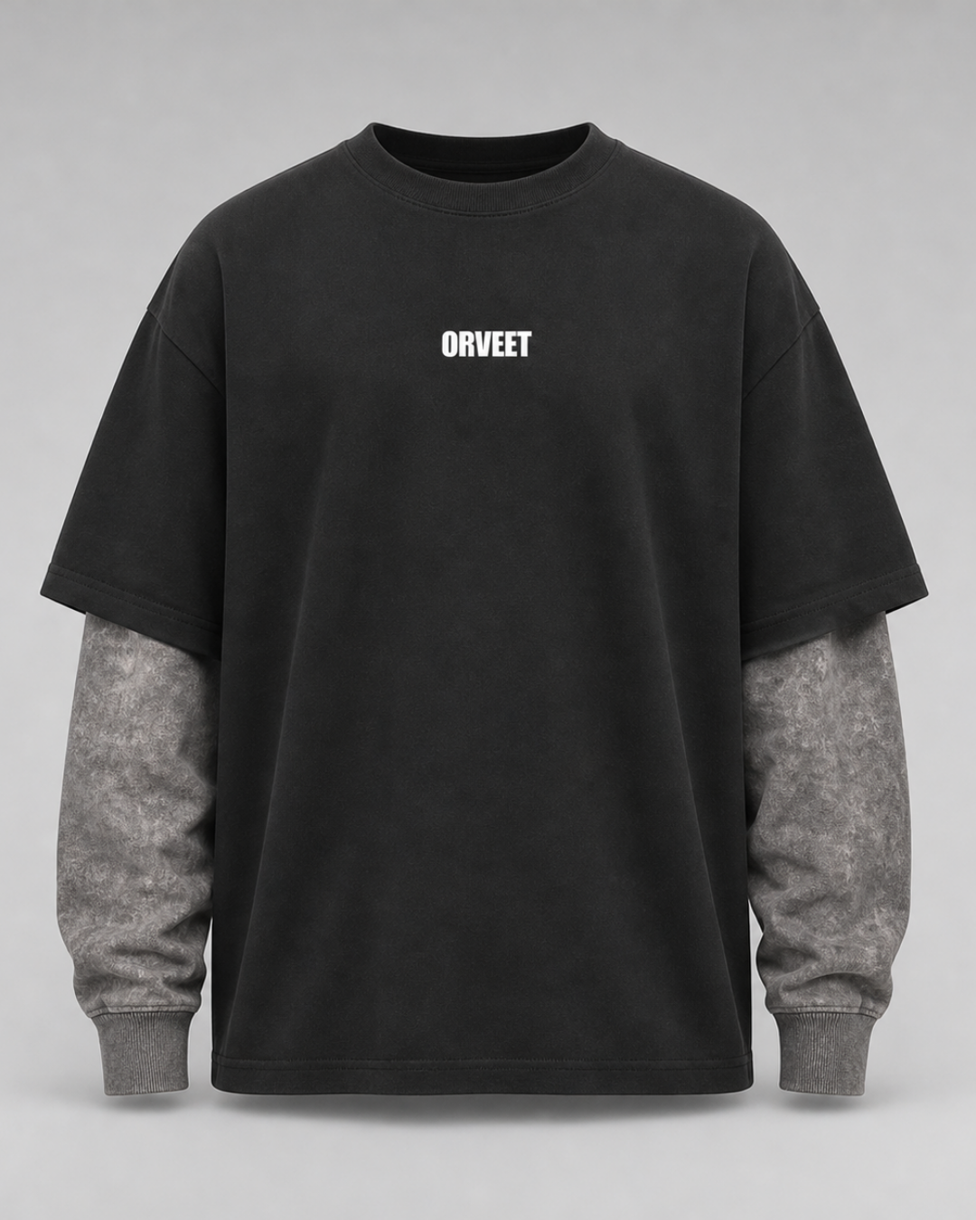 Black With Acidwash Sleeve Oversized Tee