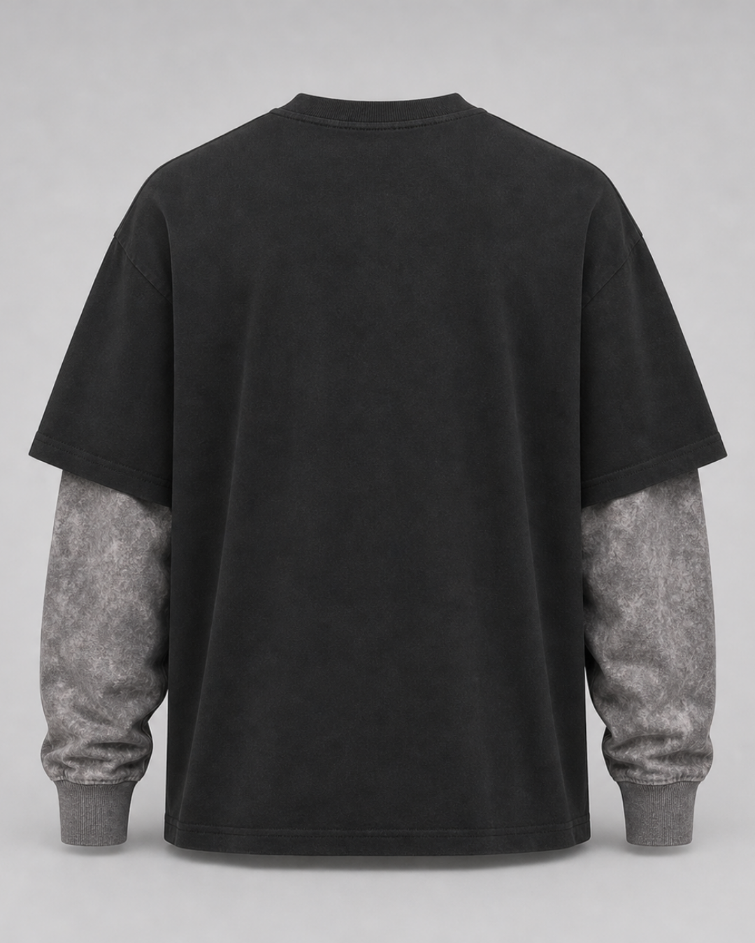 Black With Acidwash Sleeve Oversized Tee