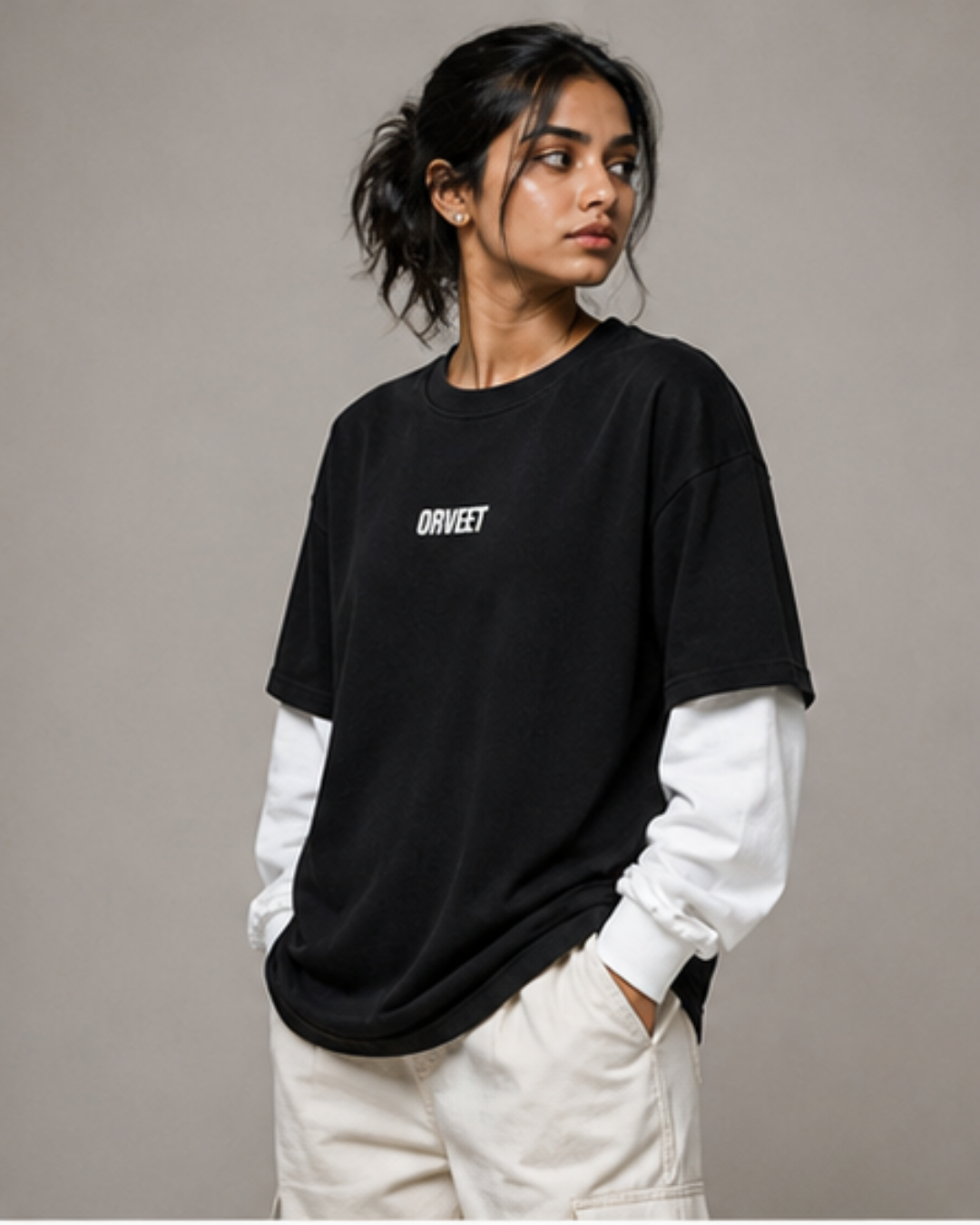 White With Black Sleeve Oversized Tee