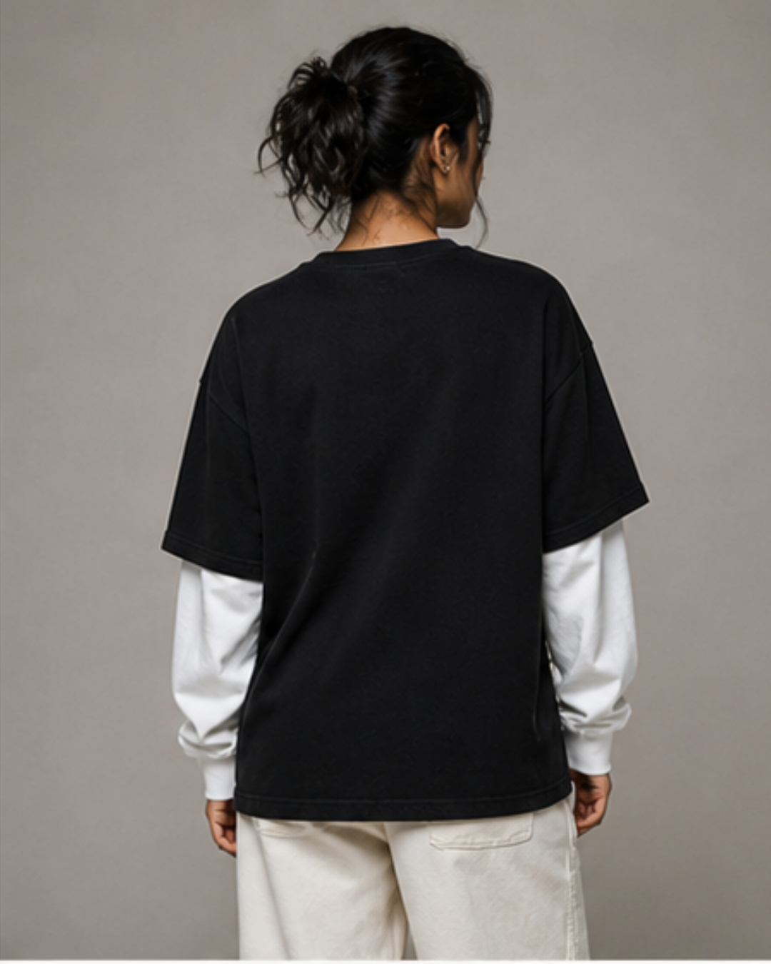 White With Black Sleeve Oversized Tee