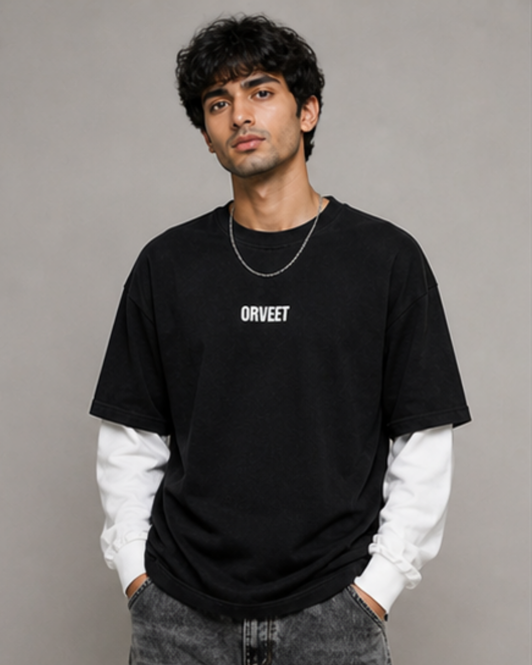 White With Black Sleeve Oversized Tee