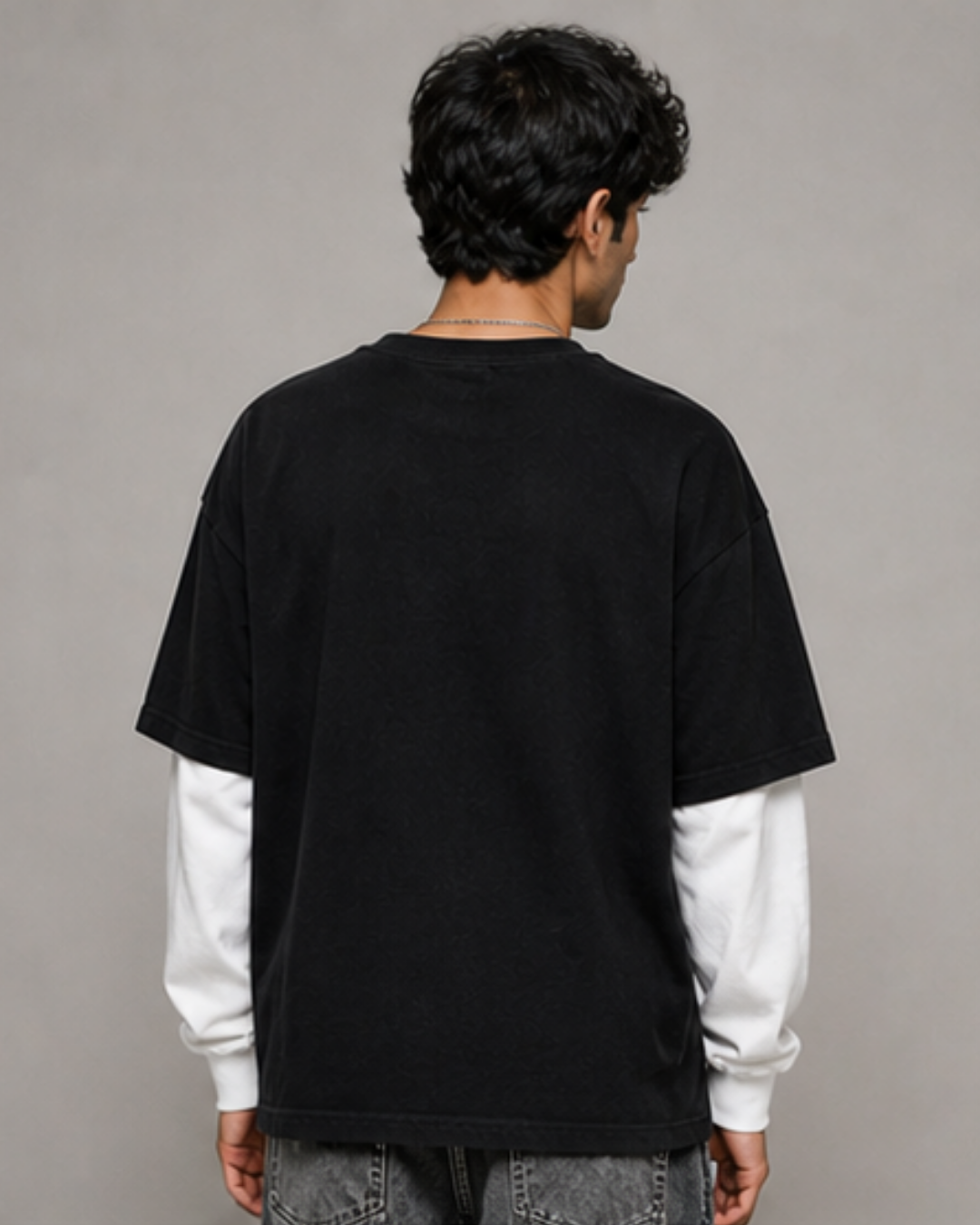 White With Black Sleeve Oversized Tee