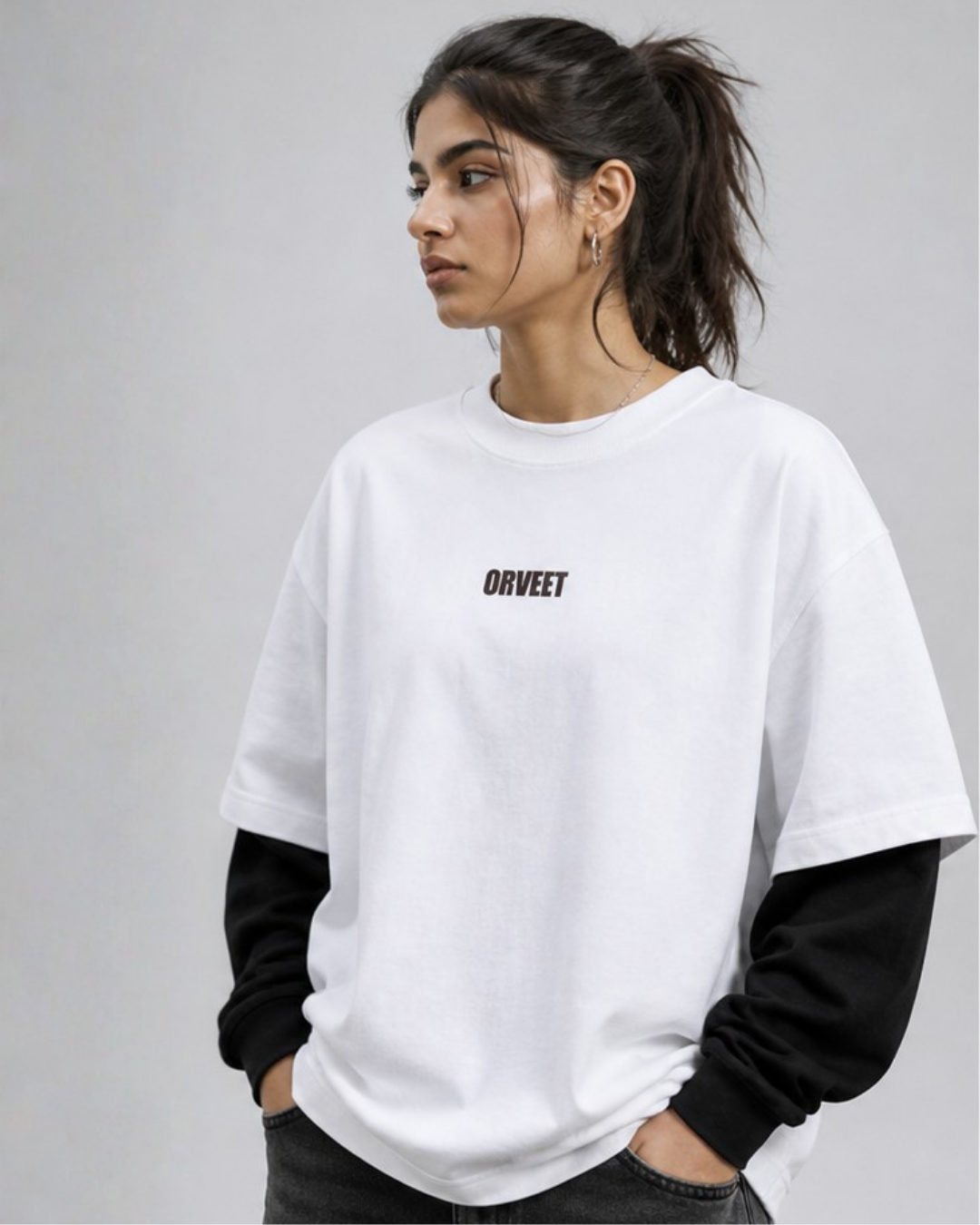 Black With White Sleeve Oversized Tee