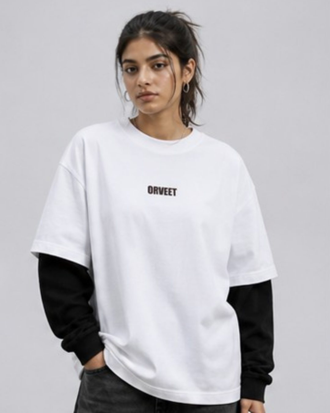 Black With White Sleeve Oversized Tee