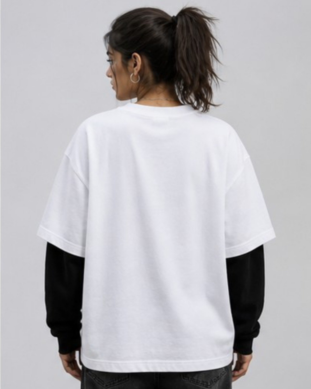 Black With White Sleeve Oversized Tee