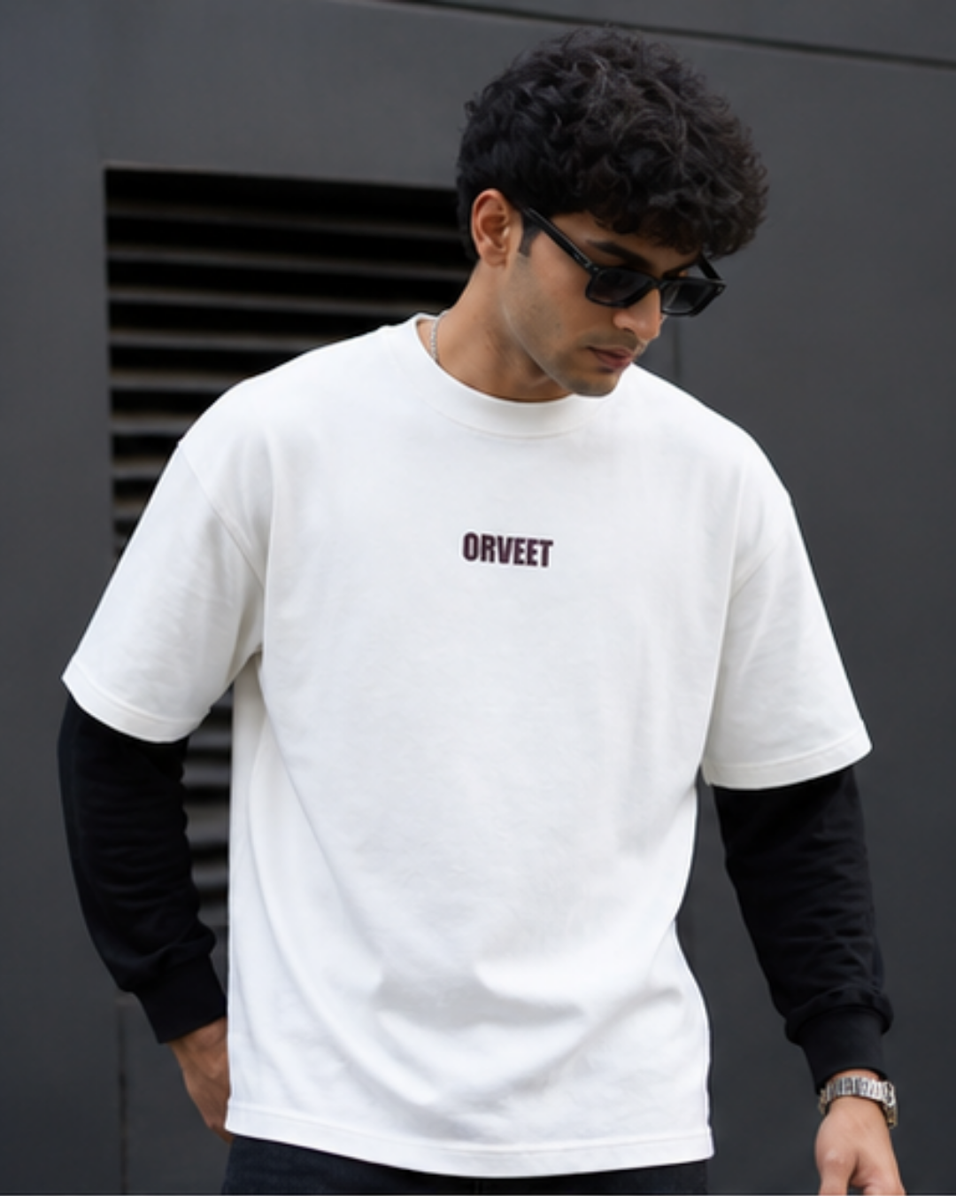 Black With White Sleeve Oversized Tee