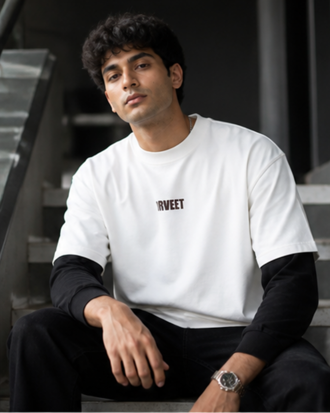 Black With White Sleeve Oversized Tee