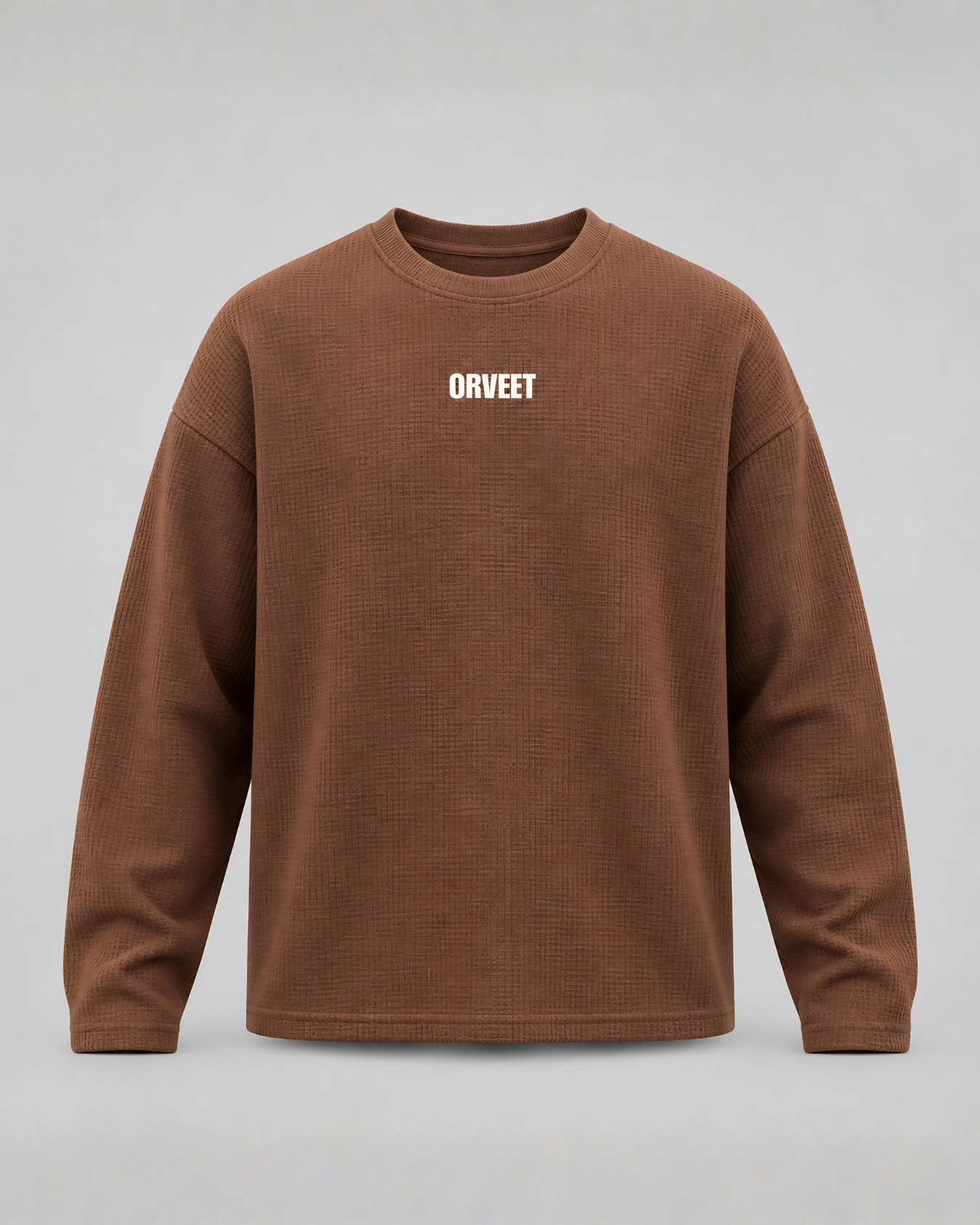 Brown Waffle Knit Oversized Full-Sleeve