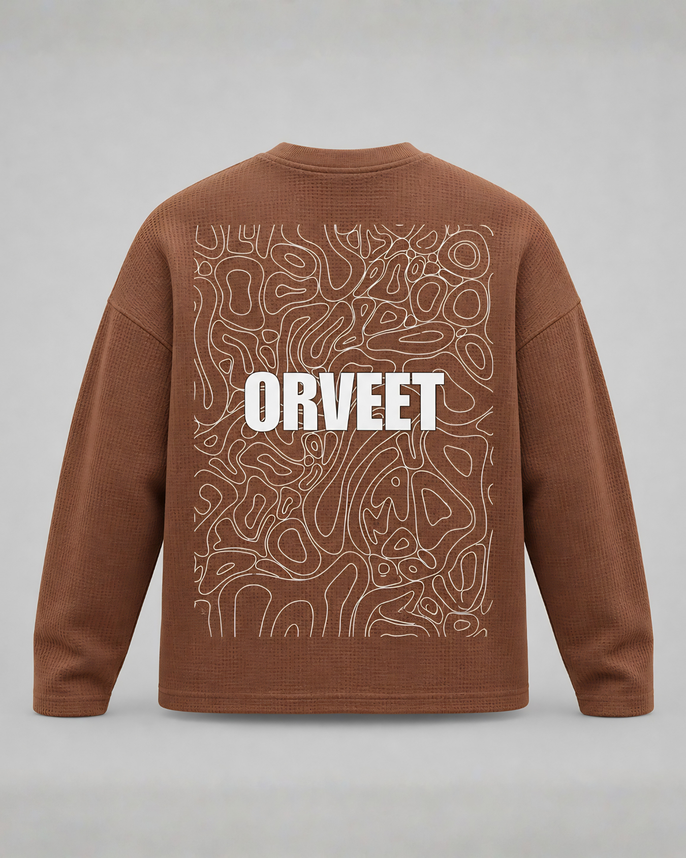 Brown Waffle Knit Oversized Full-Sleeve