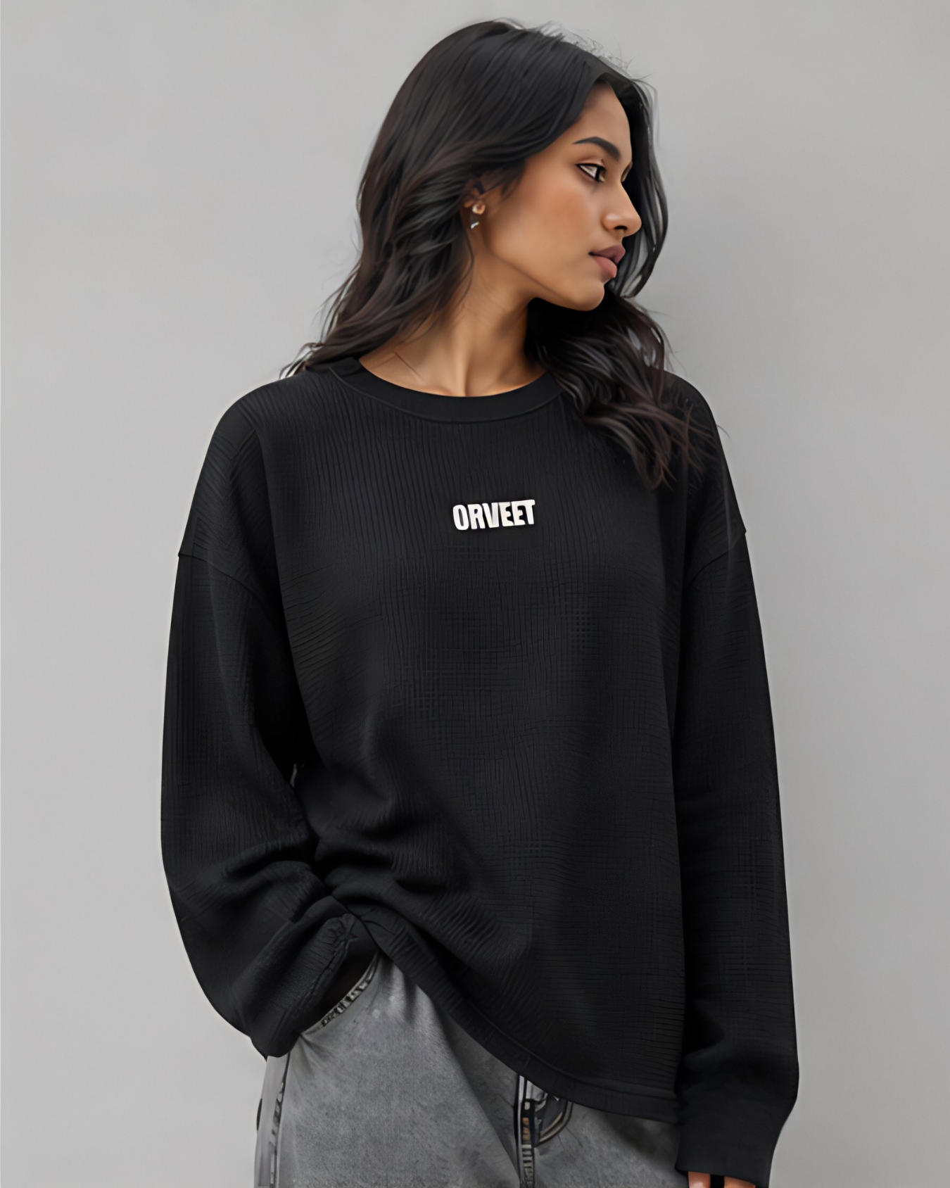 Waffle Knit Oversized Full-Sleeve