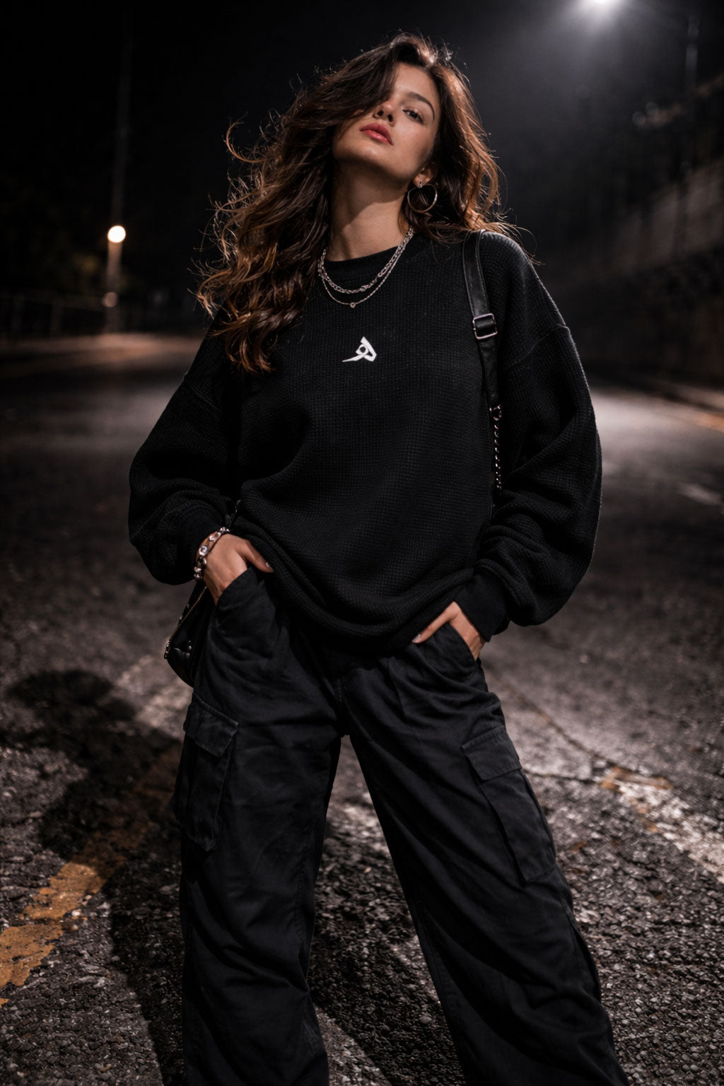 Waffle Knit Oversized Full-Sleeve